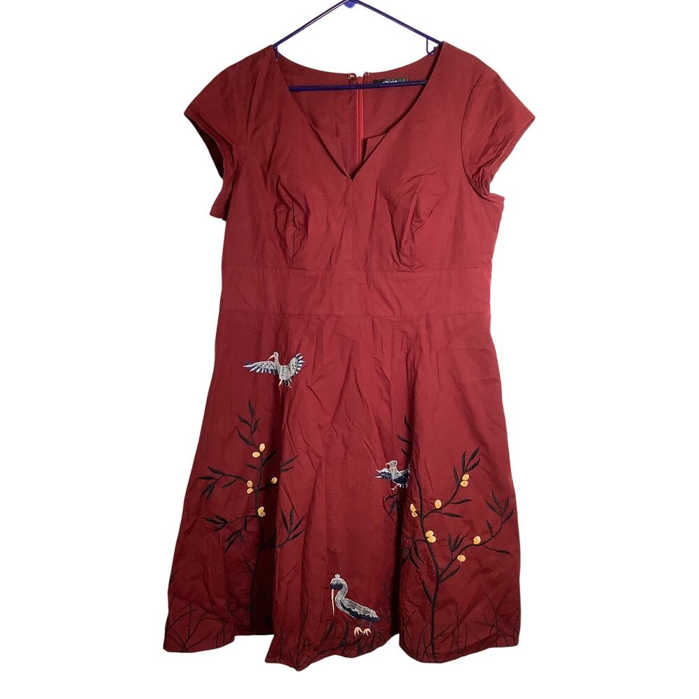 eShakti Women's 1X-18W Embroidered V Neck Midi Dress Cottagecore Vintage P8-15